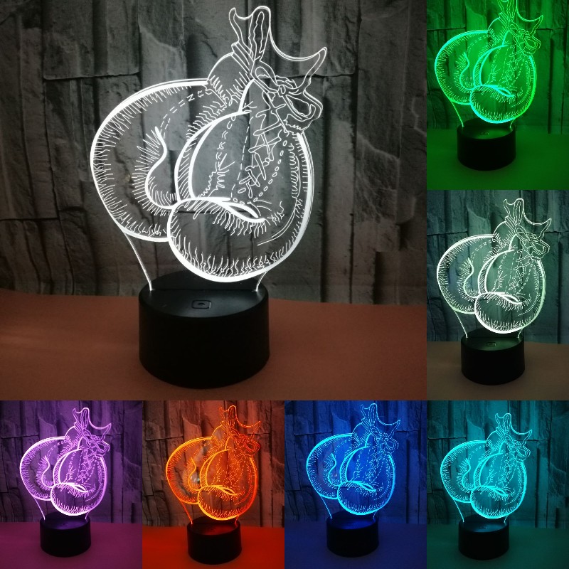 3D 권투 장갑 야간 조명 터치 테이블 책상 착시 램프 7 색 변경 조명, 홈 인테리어 크리스마스 생일 선물